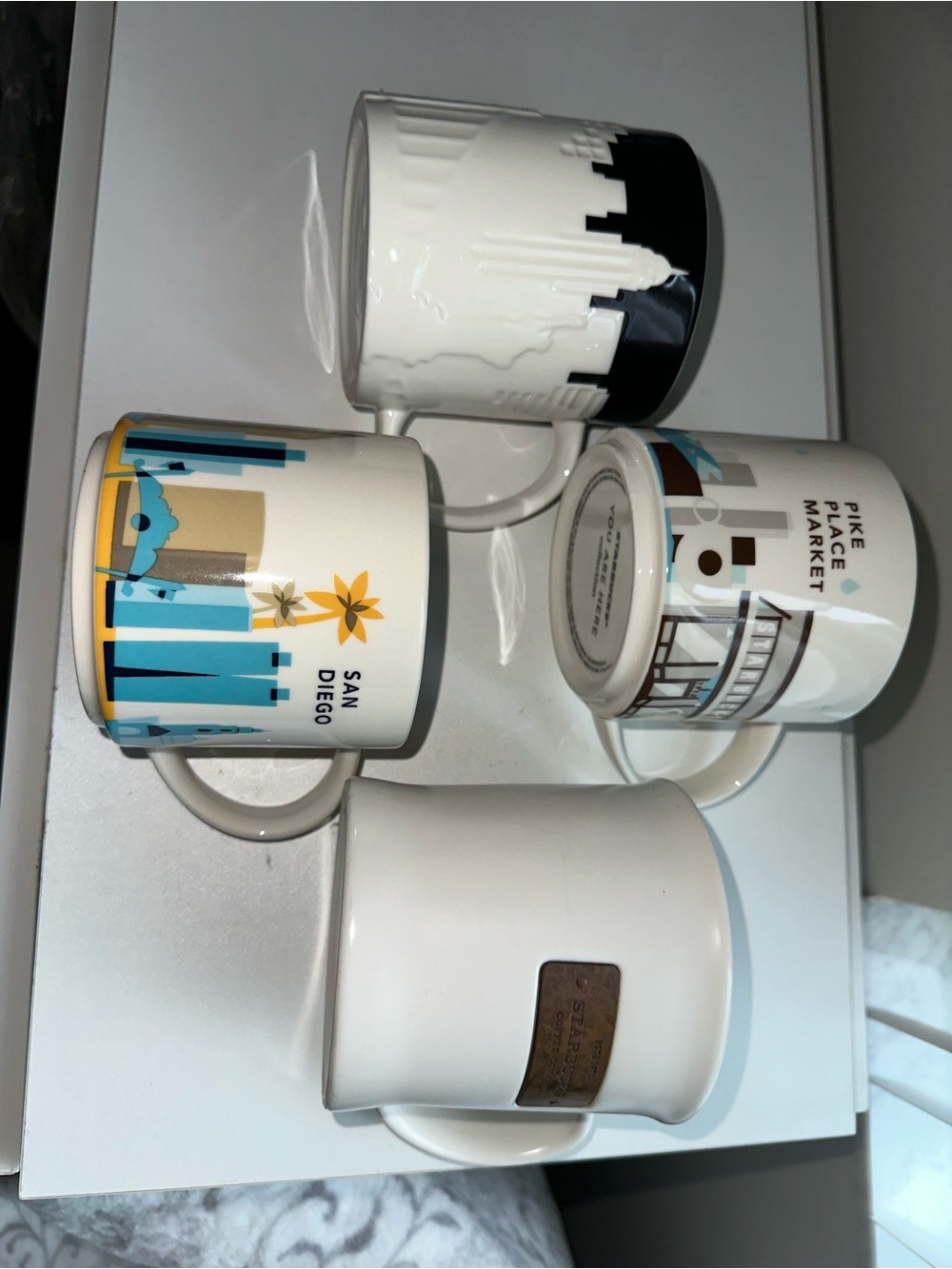 Starbucks White Ceramic Mugs with City Designs - San Diego & Pike Place Market